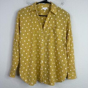 J.Jill Shirt Womens Petite XS Yellow Polka‎ Dot Boucle Button Long Sleeve Boho